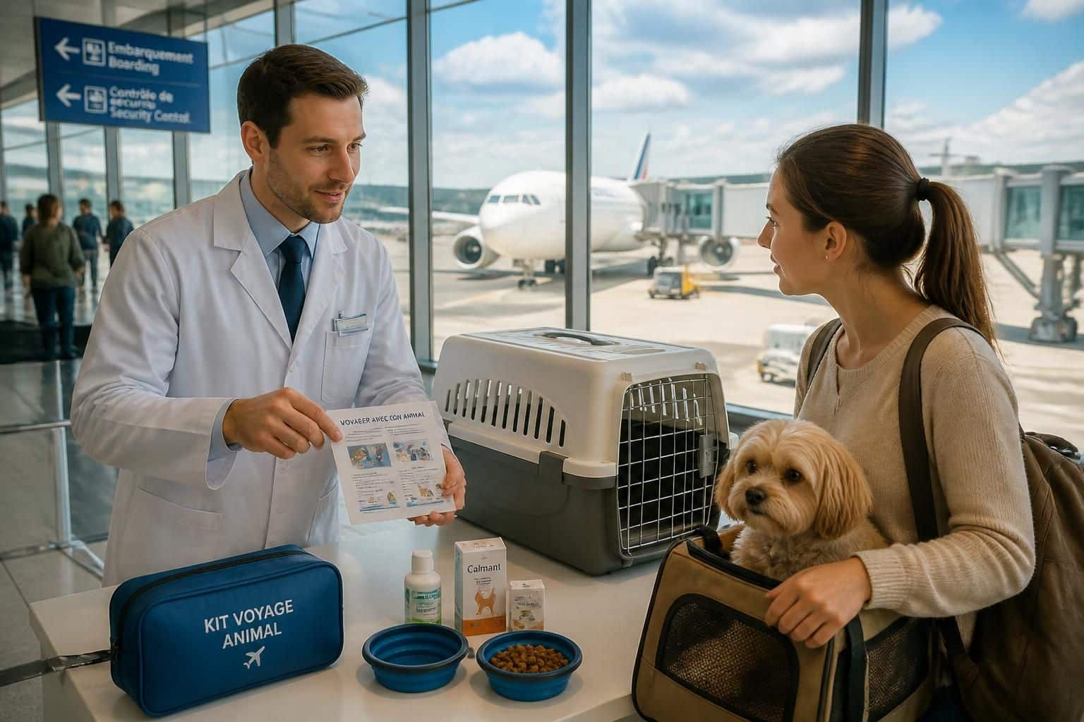vétérinaire à avion proposant des soins spécialisés et des conseils pratiques pour voyager sereinement en avion avec votre animal de compagnie.